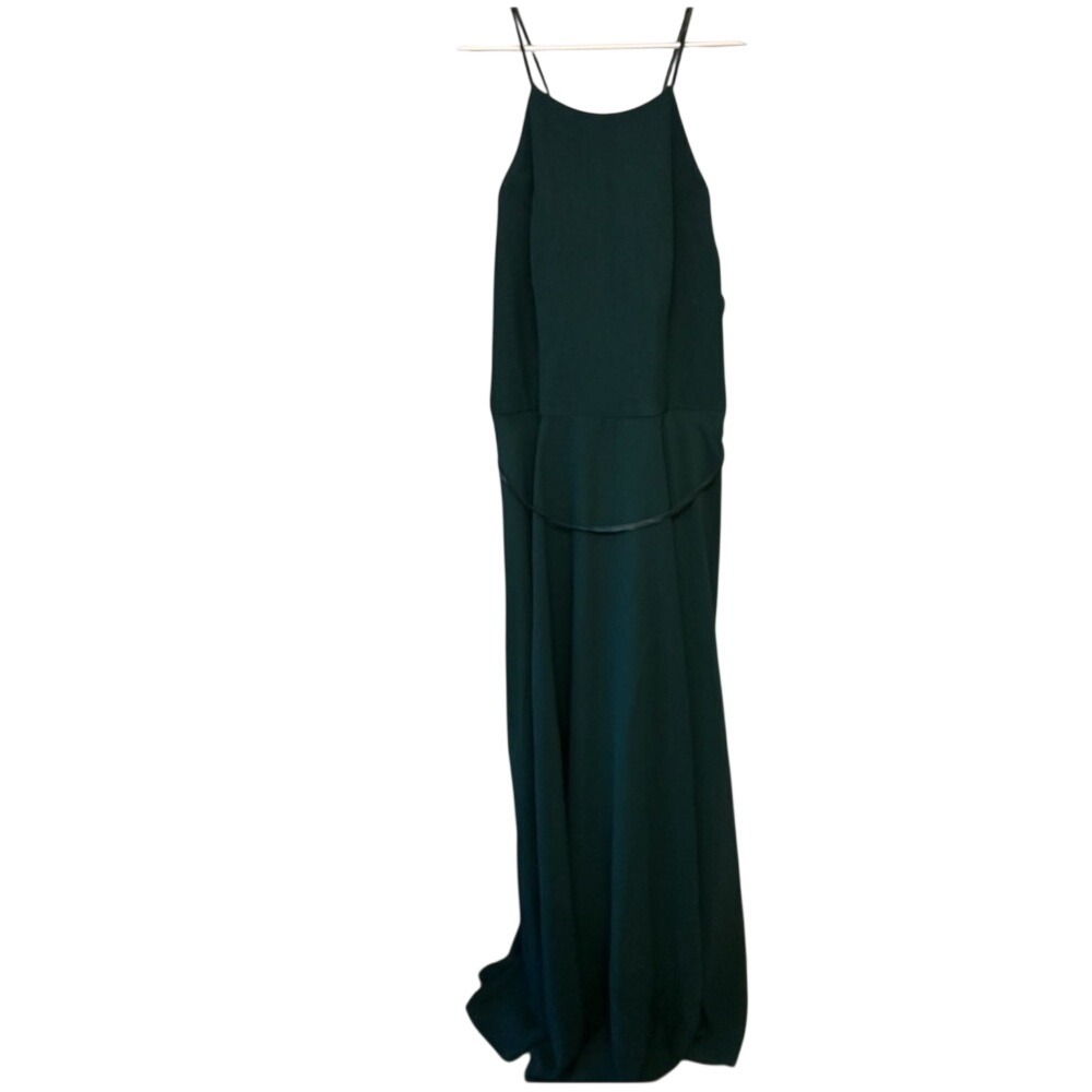 NWT Vow'd Forest Green Maxi Dress w/ High Neck & Crossed Spaghetti Straps Sz 18